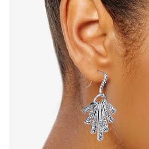 INC silver tone drop earrings with fanned snowflake design NWT